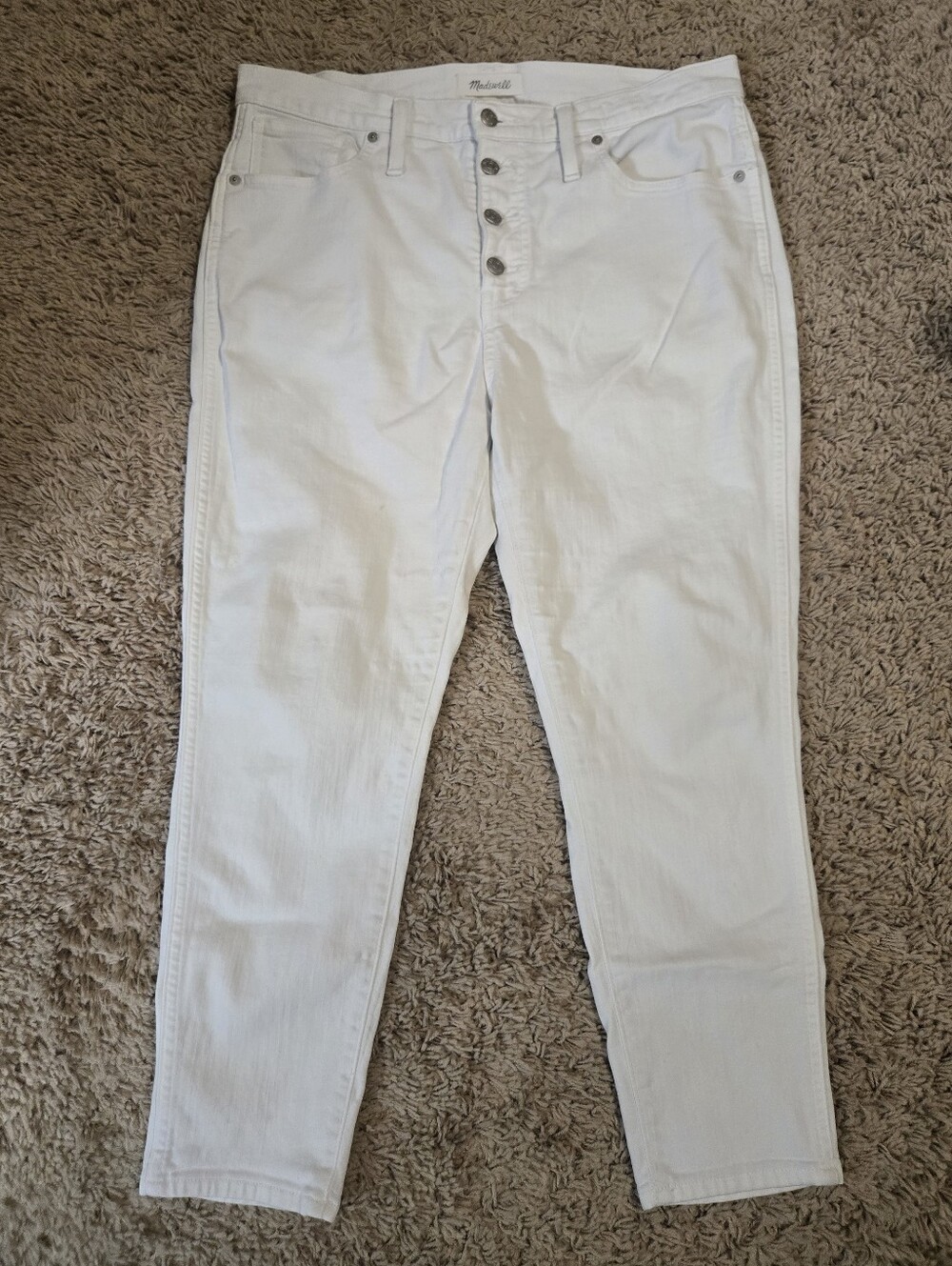 White 10" High-Rise Skinny Crop Button-Fly Jeans 32 Petite